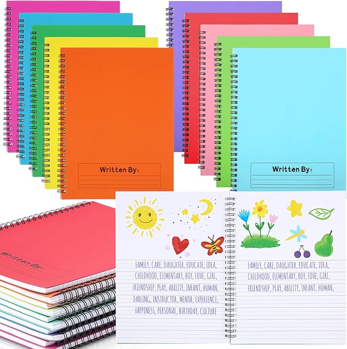 Henoyso 20 Pcs 100/50 Sheets Primary Composition Notebook K-2 Bulk Spiral Primary Journal Drawing Handwriting Practice for Kids Kindergarten 1st 2nd Back to School Supplies (Stylish Color,50 Sheets)