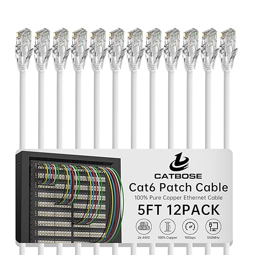 5 Feet Cat6 Patch Cables, Solid Pure Copper Patch Cord, Cat 6 Ethernet Cable by CatBose