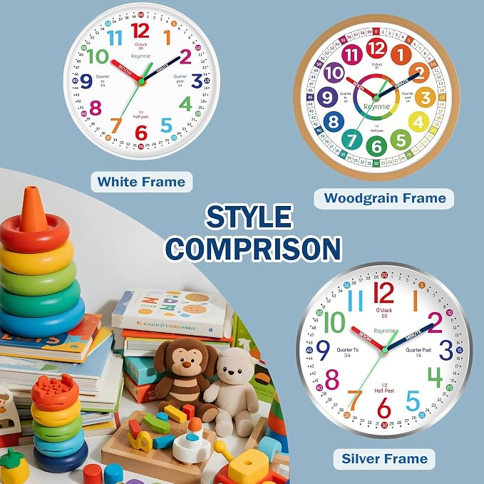 Roymnie Wall Clock for Kids Learning to Tell Time Non Ticking Battery Operated - Image 5