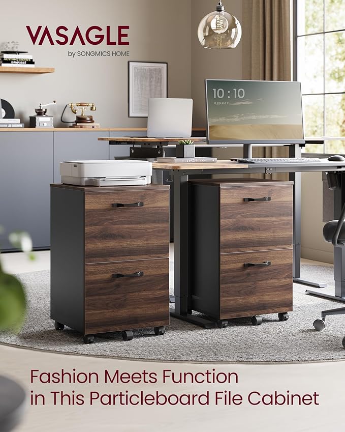 VASAGLE 2-Drawer File Cabinet, Small Rolling Filing Cabinet for Home Office, Printer Stand, for A4, Letter-Size Documents, 15.7 x 16.5 x 27.6 Inches, Natural Walnut and Ink Black UOFC040K01