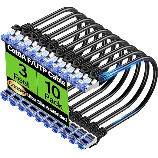 Cat6A Ethernet Cable Shielded 10Gbps 3 ft, Slim Shielded Ethernet Cable Cat 6 by Unknown