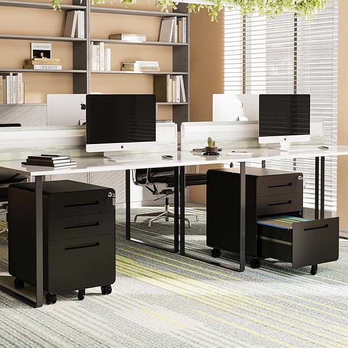 Rolling File Cabinet with Lock, 3 Drawer Metal Mobile Filing Cabinet Office Under Desk for Legal/Letter Size, Fully Assembled Except Casters