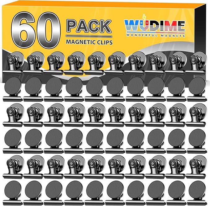 60 Pack Fridge Magnets Refrigerator Magnets, Black Magnetic Clips Whiteboard Magnets, Magnetic Clips Heavy Duty, Clips Magnet for Photo Displays, Home, Office, Classroom