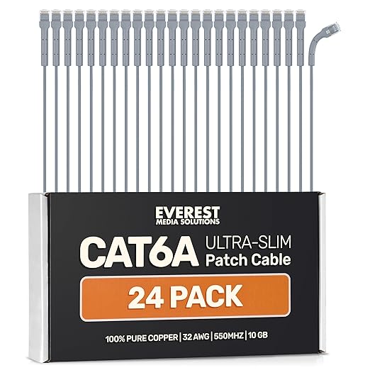 Everest Ultra Slim Cat6a Ethernet Patch Cables 7ft Gray by EverestMediaSolutions