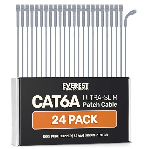 Everest Ultra Slim Cat6a Ethernet Patch Cables 10ft Gray by EverestMediaSolutions