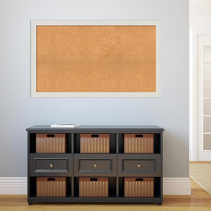 Amanti Art Natural Cork Board for Wall, 29x49 Vision Board with White Frame, Oversize Corkboard Office Decor for Home Organization, Country Rustic Corkboard Pinboard to Display Items for Home