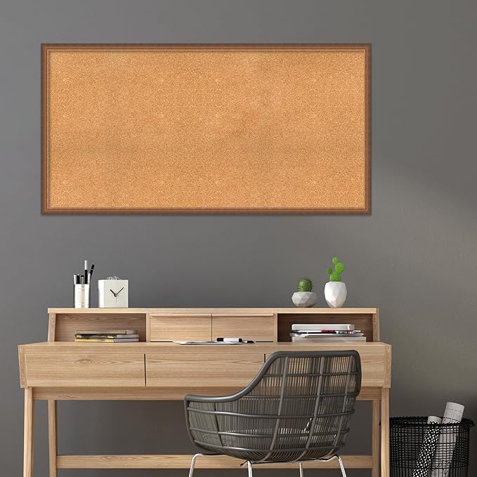 Amanti Art Natural Cork Board for Wall, 30x58 Vision Board with Bronze Frame, Oversize Corkboard Office Decor for Home Organization, Modern Corkboard Pinboard to Display Items for Home Organization