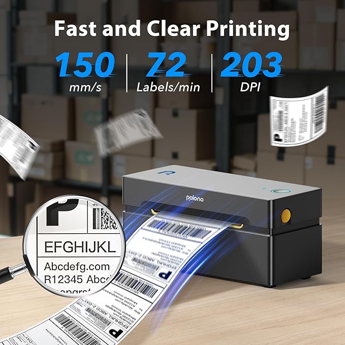 POLONO Bluetooth Thermal Shipping Label Printer, Wireless 4x6 Shipping Label Printer for Small Business, Support iOS, Android, Windows and Mac, Compatible with Amazon, Ebay, Shopify, Etsy, USPS(Brown)