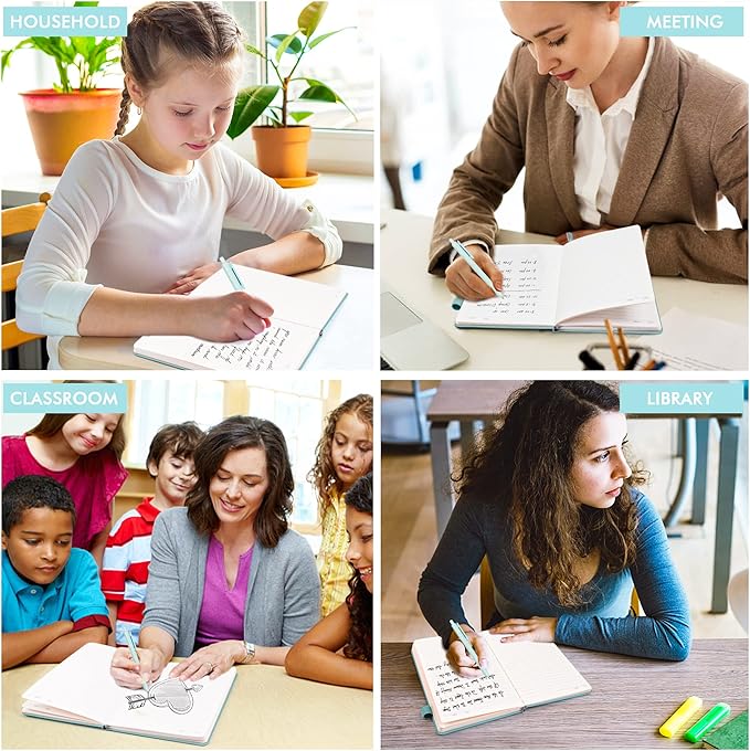 feela 12 Pack Notebooks Journals Bulk, Hardcover Notebook Classic Ruled Lined Journals with Pen Holder for Women Girls School Business Supplies, with 12 Black Pens, 120 GSM, 5.1”x8.3”, A5, Sky Blue