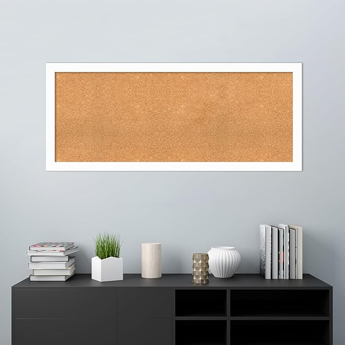 Amanti Art Natural Cork Board for Wall, 23x55 Vision Board with White Frame, Oversize Corkboard Office Decor for Home Organization, Casual Corkboard Pinboard to Display Items for Home Organization in