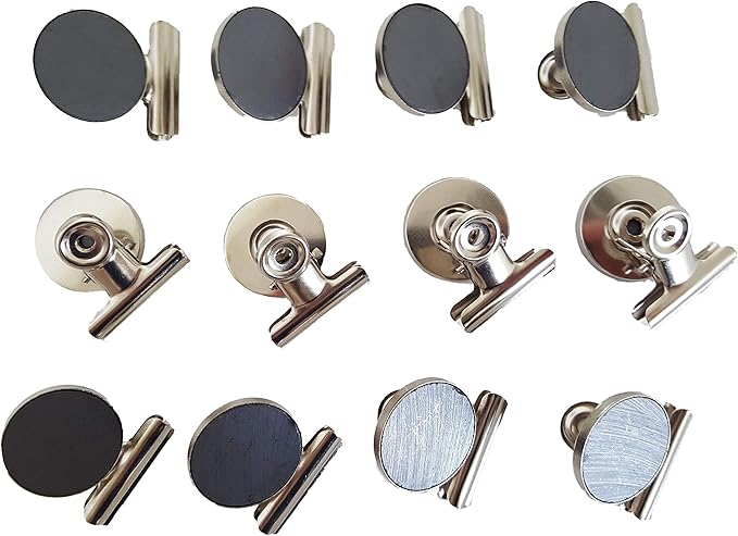 Mini Silver Refrigerator Magnet Hook Clips for Holding Photographs, Holding Business Cards, Office Organizing, Memo Note Clips (16)