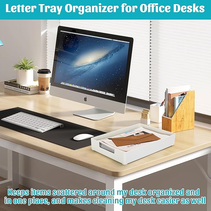 Letter-Size Tray Desk Letter Tray Paper Tray, Sturdy Heavy-Duty Plastic Printer Paper Tray, Single-Tier Stackable File Storage Organizer for Office Home (2, White)