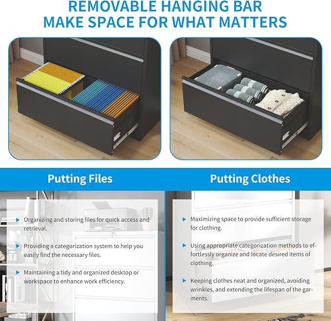 4 Drawer Lateral File Cabinet with Lock, Metal Lateral Filing Cabinet for Home Office, Steel Wide Horizontal Filing Cabinets for Letter/Legal/A4/F4 Hanging Files (Black)