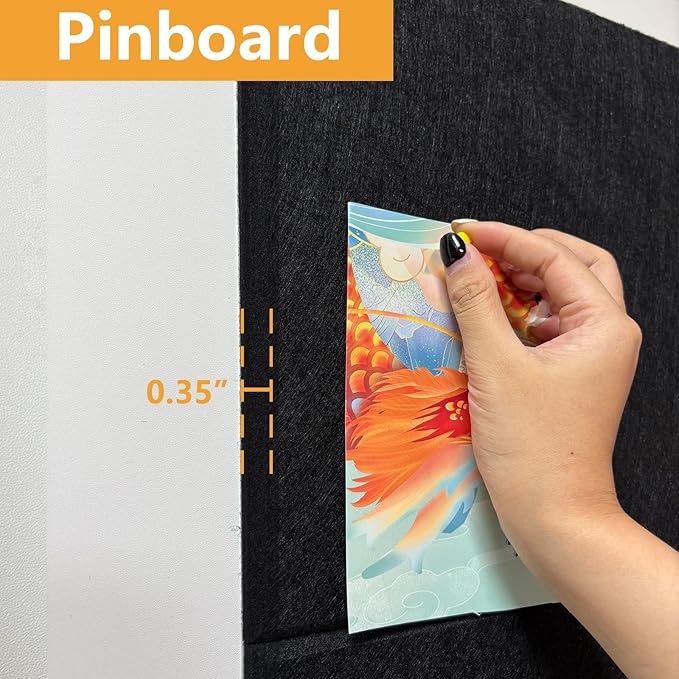 Large Cork Board for Wall with Pins, 36" x 24" Bulletin Board Self-Adhesive Pin Board | Customized 6 Packs Felt Tiles for Office Home Wall Decor, Black