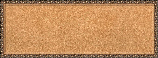 Amanti Art Natural Cork Board for Wall, 14x38 Vision Board with Bronze Frame, Medium Corkboard Office Decor for Home Organization, Traditional Corkboard Pinboard to Display Items for Home
