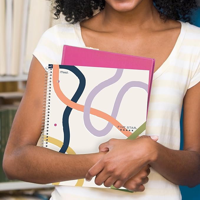 Five Star Spiral Notebook + Study App, 1 Subject, College Ruled, 8-1/2" x 11", 80 Sheets, Fights Ink Bleed, Water Resistant Covers, Organic Lines (820233F)