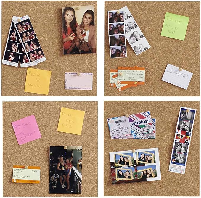 SUNGIFT Cork Board 12"x12" - 1/2" Thick Square Bulletin Boards 6 Pack Cork Tiles with 50 Push Pins Mini Wall Self-Adhesive Corkboards Tiles for Wall
