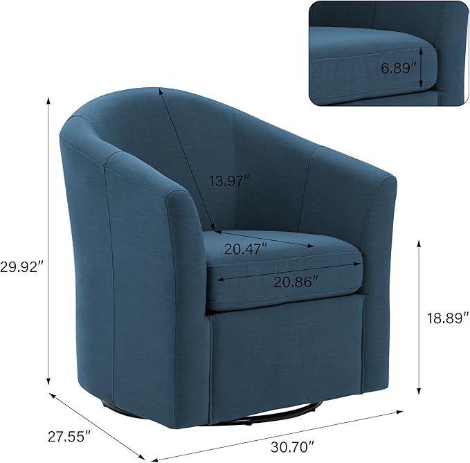 UIXE 360° Swivel Barrel Accent Chair, Modern Round Arm Chair Upholstered Club Armchair, Single Sofa Seating in Fabric for Living Room, Bedroom (Blue)