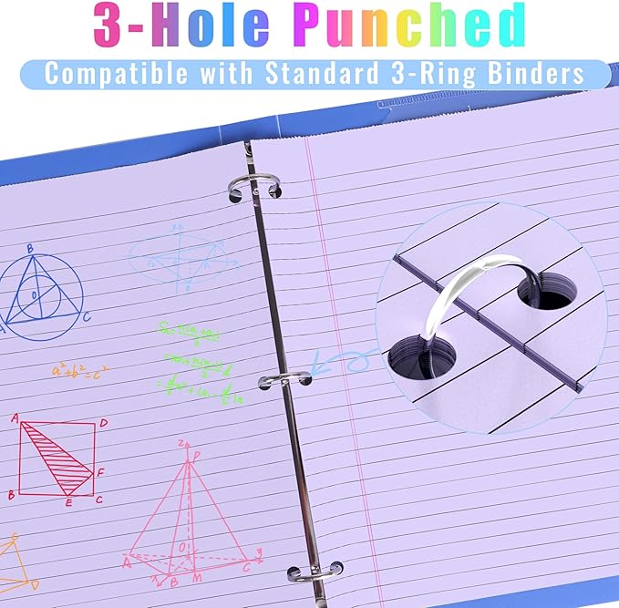 HAUTOCO 3 Pack 8.5 x 11 Legal Pads Colored Wide Ruled Notepads Perforated Writing Pads, 30 Sheets Per Notepad, 3-Hole Punched Paper, Writing Note Pads for School, Home, Office, Business