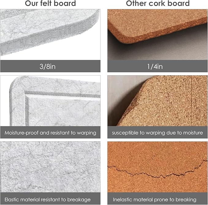 Large Bulletin Board - 48 x 36 Inches, Decorative Felt Pin Board for Wall - 4' x 3' Foldable Photo Display Board with Self-Adhesive Tape, Includes 20 Push Pins - Marble White