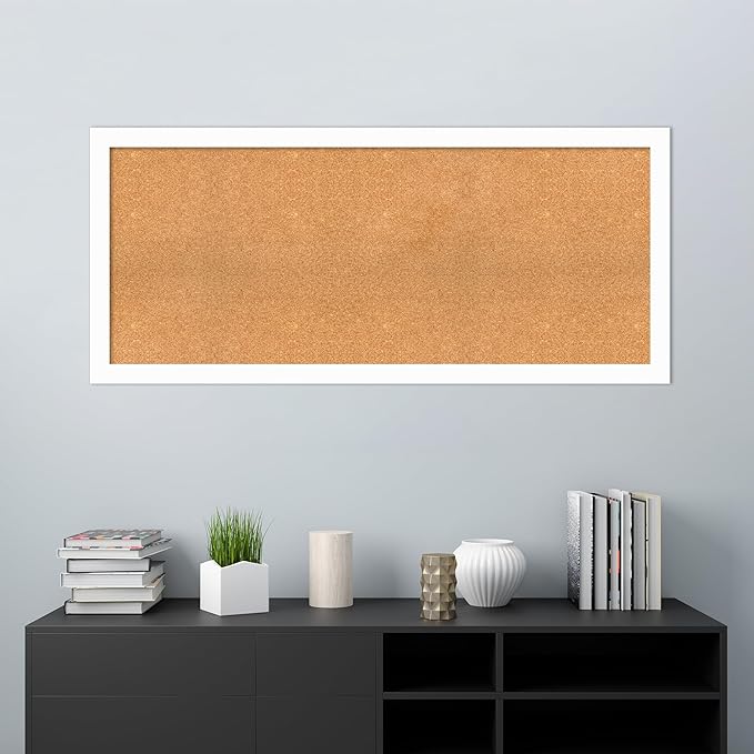 Amanti Art Natural Cork Board for Wall, 25x57 Vision Board with White Frame, Oversize Corkboard Office Decor for Home Organization, Casual Corkboard Pinboard to Display Items for Home Organization in