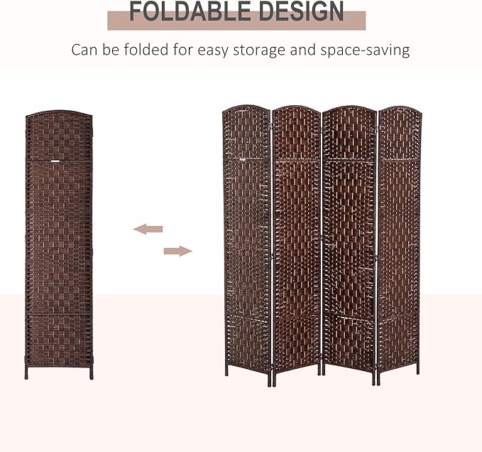 NicBex Room Divider 4 Panel Room Dividers with Woven Rattan Design Partition Room Dividers and Folding Privacy Screens 6 FT Wall Divider for Office, Room Separation,70.75"W x 0.75"D x 70.75"H, Brown
