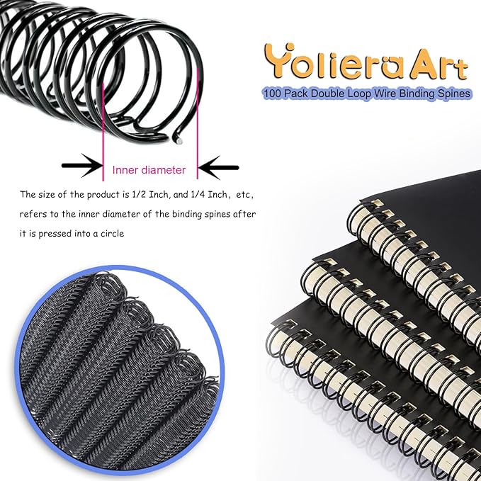 3:1 Pitch Double Loop Binding Wires, YolieraArt 100 Pack Spiral Spine Bindings, 9/16 Inch Wire Twin Binding for Book Binder Machine,Students and Coworkers (120 Sheet Capacity, 100P, Gold)