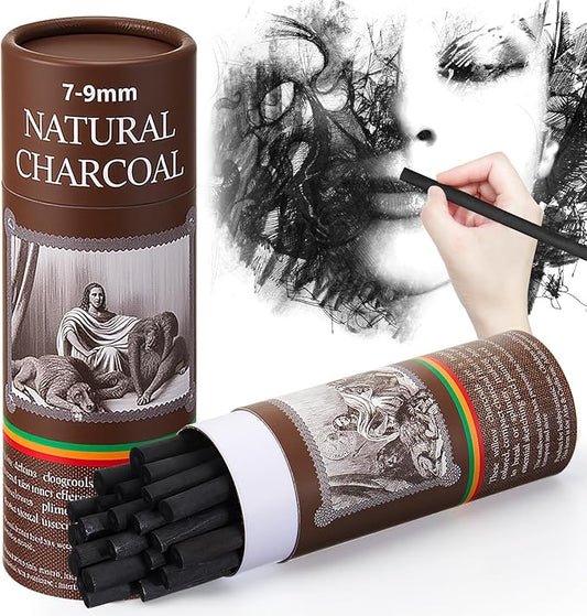 Gueevin 25 Pcs Willow Charcoal Sticks, Willow Charcoal, Artists, Beginners, Students, Perfect for Sketching, Drawing, Shading, and Fine Art (7-9mm)
