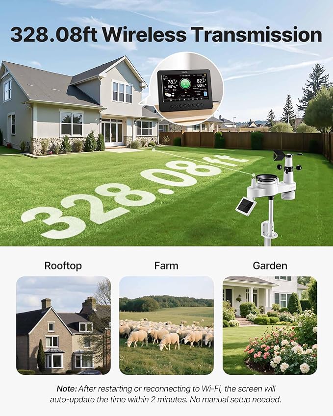 VEVOR 7-in-1 Wi-Fi Weather Station, 7-Inch TFT Display, Wireless Solar Powered - Image 7