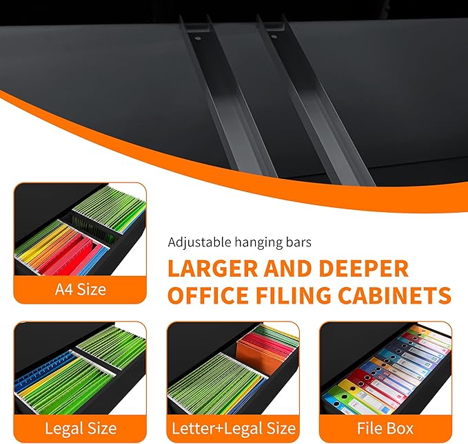 Locking File Cabinet with 2 Drawer Heavy Duty Large Metal Filing Cabinets Home Office Black Lateral File Cabinets Wide Steel Cabinet fors Legal/Letter Size,Assembly Required