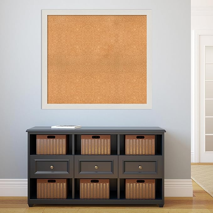 Amanti Art Natural Cork Board for Wall, 37x41 Vision Board with White Frame, Oversize Corkboard Office Decor for Home Organization, Country Rustic Corkboard Pinboard to Display Items for Home