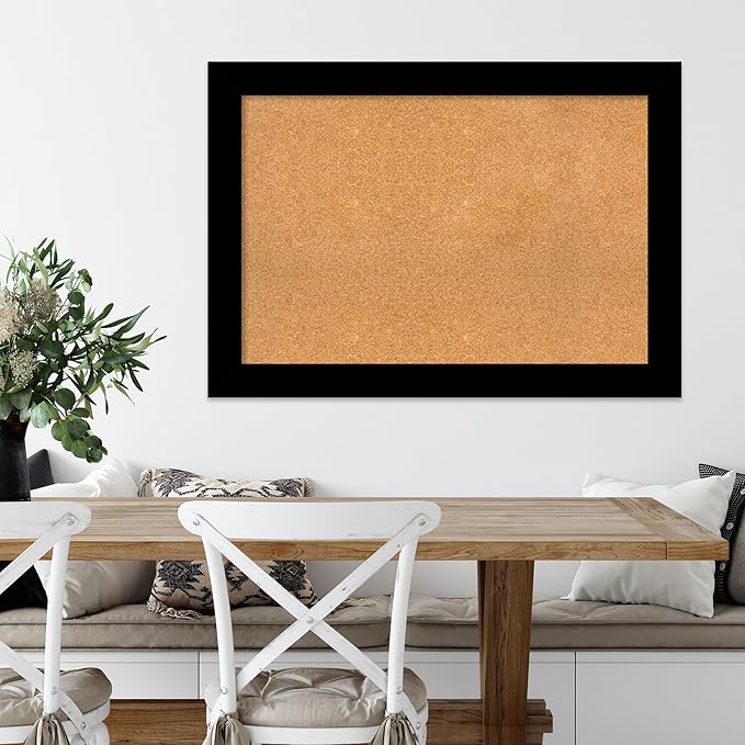 Amanti Art Natural Cork Board for Wall, 29x41 Vision Board with Black Wood Frame, Large Corkboard Office Decor for Home Organization, Casual Corkboard Pinboard to display items for home organization