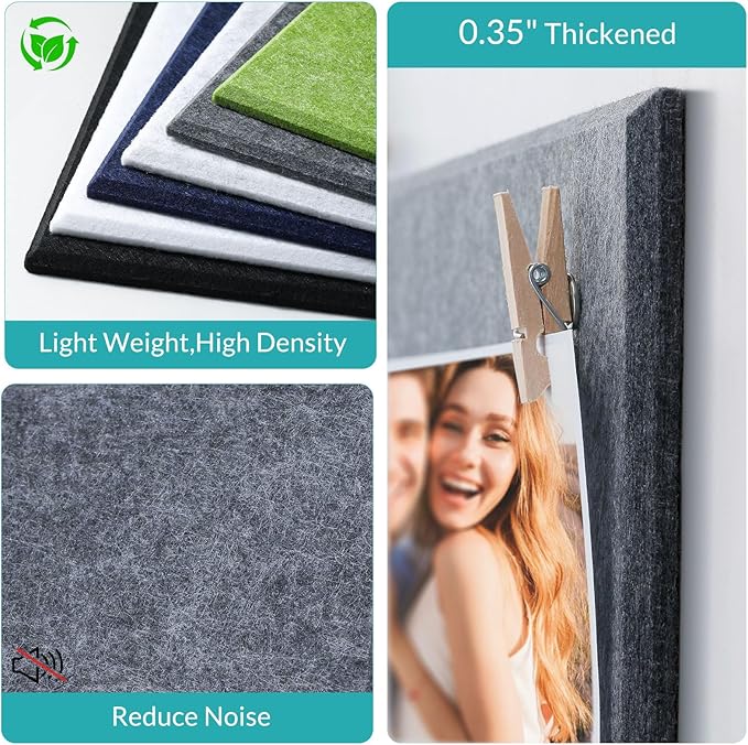 Large Cork Bulletin Board - 48" x 36" Cork Board for Walls - 12 Pack Felt Wall Tiles with Safe Removable Adhesive Tabs - Bulletinboard for Office Classroom Home Decor - Drak Grey