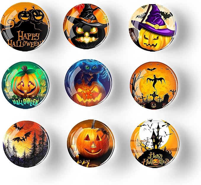 12Pcs Glass Strong Magnetic Refrigerator Magnet Fridge Sticker,Halloween Crystal Fridge Magnets Decoration for Crafts,Strong Fridge Magnets for Kitchen,School,Office Whiteboard,Cabinet and Dishwasher