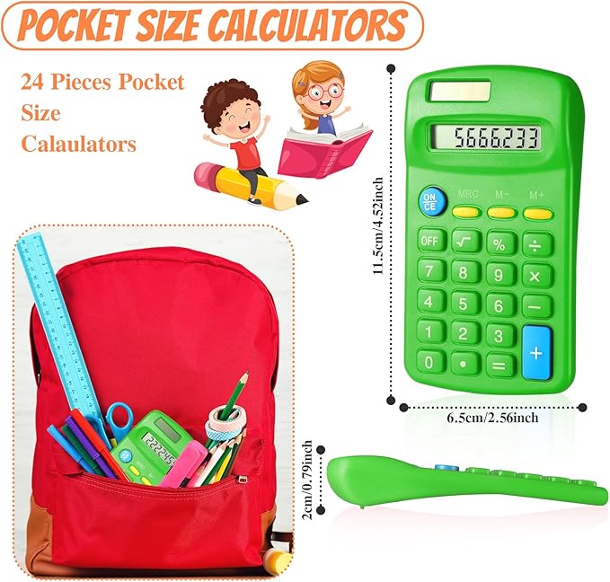 24 Pieces Basic Calculators for Students Small Pocket Size 8 Digit Display Mini Calculators Dual Powered Handheld for School Desktop Home(Green)