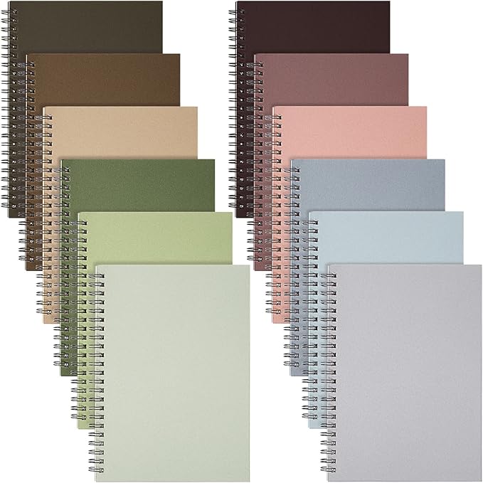 Fuutreo 12 Pcs Spiral Notebook for Work A5 8.3 x 5.7 Inch College Ruled Spiral Journal Notebook Kraft Cover Ruled Paper, 12 Color, 60 Sheets, 120 Pages for Office School(Morandi Color)