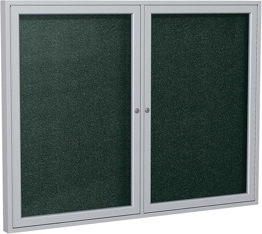 Ghent 36"x48" 2-Door Outdoor Enclosed Vinyl Bulletin Board, Shatter Resistant, with Lock, Satin Aluminum Frame - Ebony (PA23648VX-183 ), Made in the USA