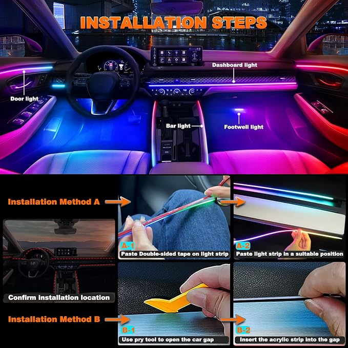 Jushope Interior Car LED Strip Lights, Acrylic LED Lights - Image 4