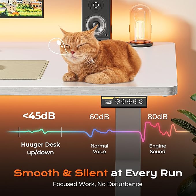 Huuger 63 x 28 Large Electric Standing Desk, Height Adjustable Computer Desk, 27.6" Deep Desktop, Stand up Gaming Office Table with 2 Hooks, 3 Preset Heights, for Home Office, White