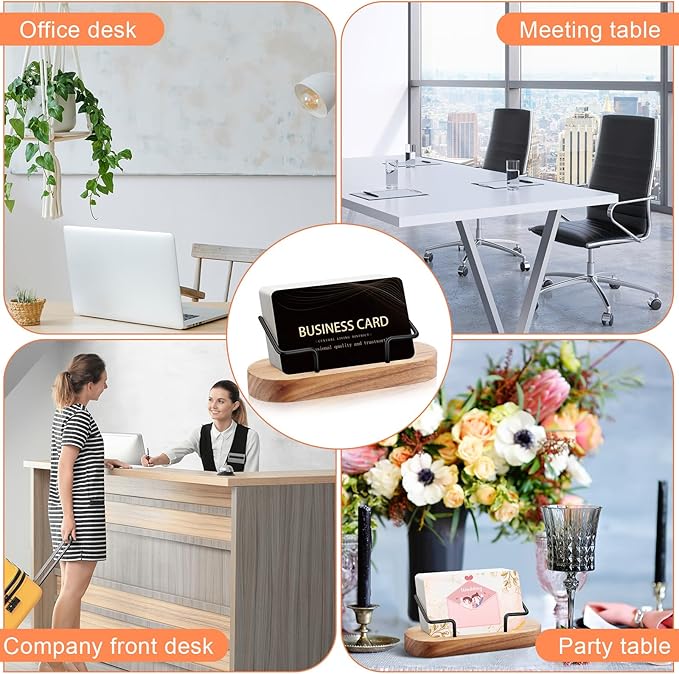 Amyhill 2 Pieces Wood Business Card Holder for Desk Wooden Business Card Display Stand Postcard Holder for Office Home Desktop(Wood Color)