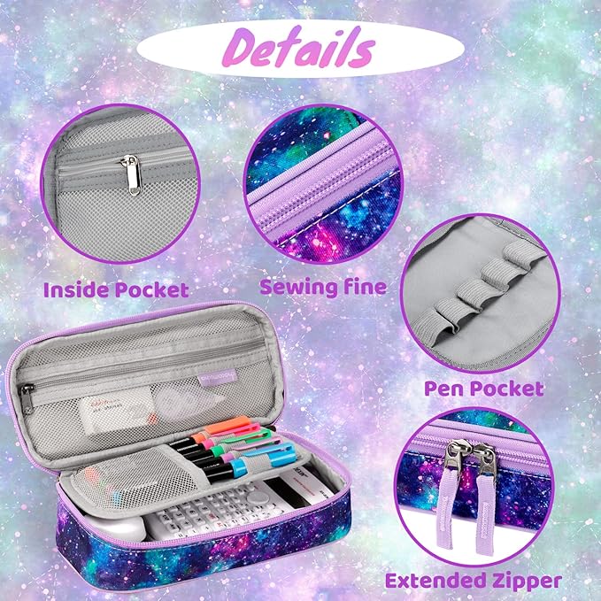 Choco Mocha Galaxy Pencil Case for Girls, Soft Pencil Case Kids Pencils Pouch for Kindergarten Girls, Purple