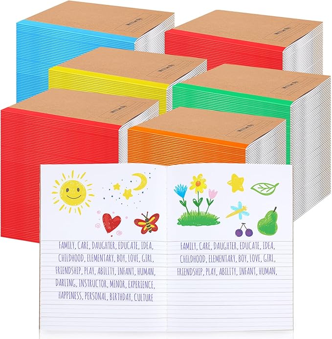 Henoyso 100 Pcs Primary Composition Notebook for Kids 9.75 x 7.5 Inch K-2 Primary Writing Journal with Rainbow Spine 60 Pages Draw and White Journal for Student Back to School Supplies