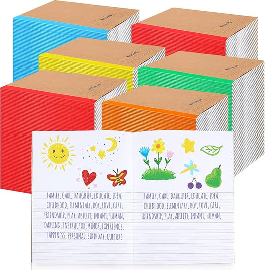Henoyso 100 Pcs Primary Composition Notebook for Kids 9.75 x 7.5 Inch K-2 Primary Writing Journal with Rainbow Spine 60 Pages Draw and White Journal for Student Back to School Supplies
