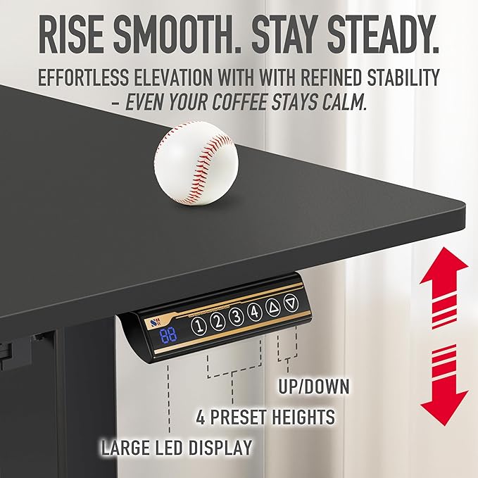 SHW 40-Inch Electric Height Adjustable Standing Desk with Drawer, Memory Preset and Cable Management Tray, Black