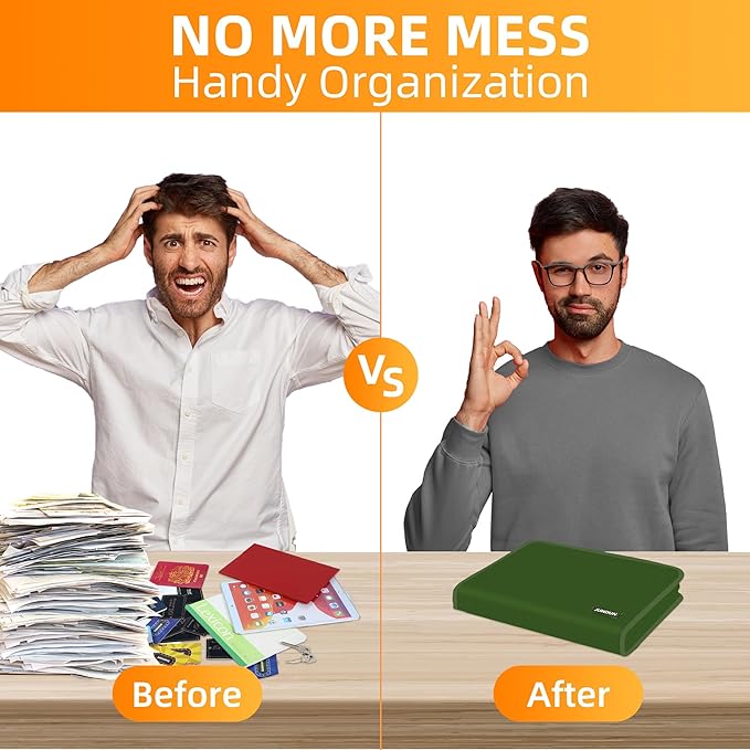 JUNDUN Accordion File Organizer - Fireproof Accordion Folder with Zipper & Labels - 12 Pocket Expanding File Folder with Multi-Pockets Paper Organizer Folder for Letter A4 Files More (Green)