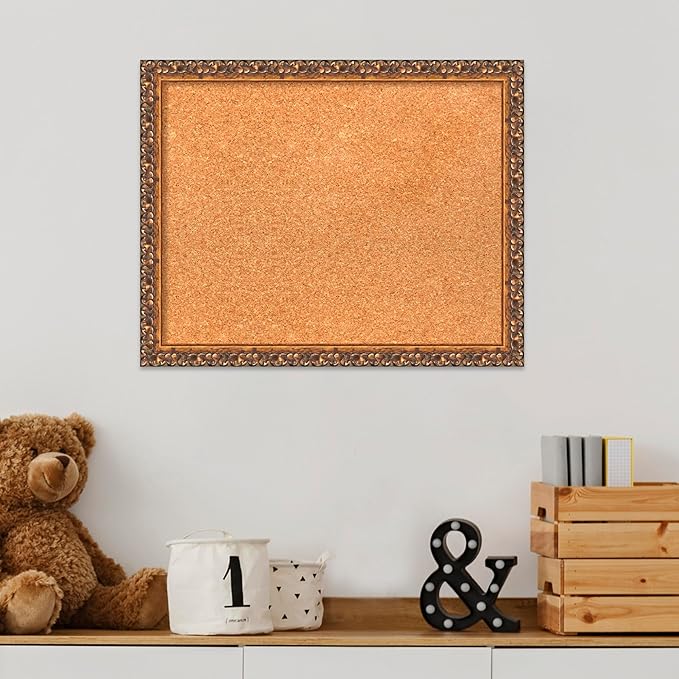 Amanti Art Natural Cork Board for Wall, 16x20 Vision Board with Bronze Frame, Small Corkboard Office Decor for Home Organization, Traditional Corkboard Pinboard to Display Items for Home Organization