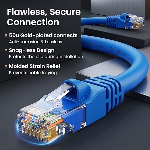 GEARit Cat 6 Ethernet Patch Cable 2 ft Blue, Cat 6 High Speed 24AWG 10Gbps RJ45 - Image 4