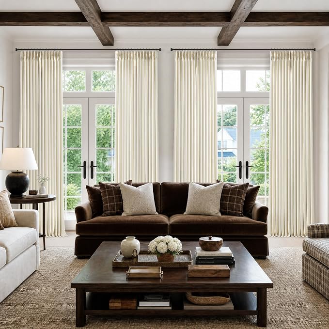 Cream Beige Pinch Pleated Linen Curtains 112 Inch 4 Panels Set - Image 8