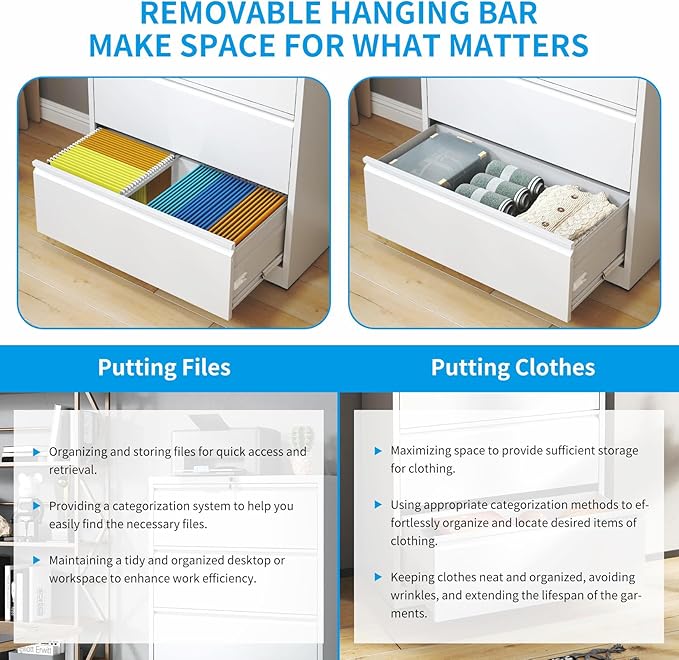 2 Drawer Lateral File Cabinet with Lock, Metal Lateral Filing Cabinet for Home Office, Steel Wide Horizontal Filing Cabinets for Letter/Legal/A4/F4 Hanging Files (White)