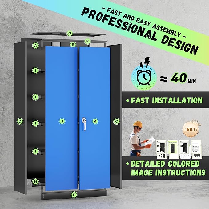 INTERGREAT Garage Storage Cabinets with Doors and Shelves,72" H Steel Locking Cabinets Storage with Lockable Door,Metal Storage Cabinet for Home Office,Warehouse,School,Black Blue